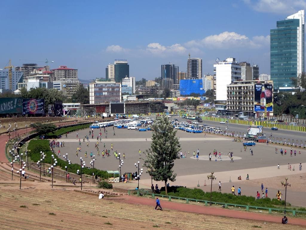 Addis Ababa's skyline provides a backdrop for Meskal Square, site of military parades and rallies du